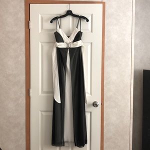 Black and white formal dress.